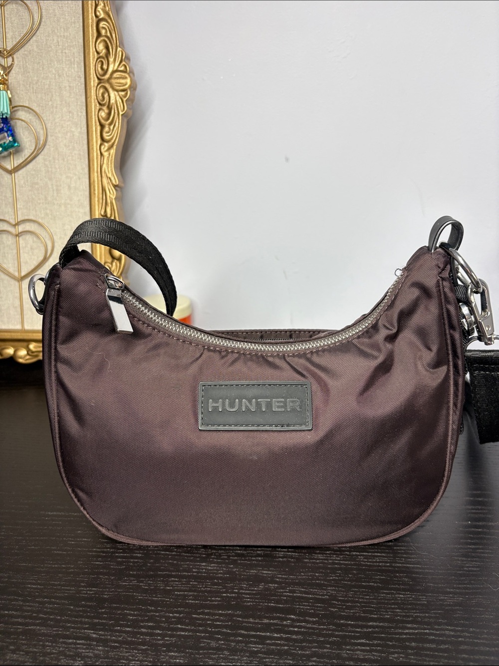 Hunter Chocolate Brown Nylon Crescent Crossbody